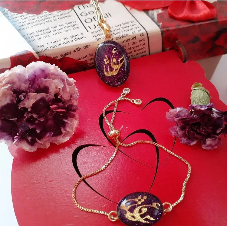 نیم ست رزینی طرح عشق بنفش