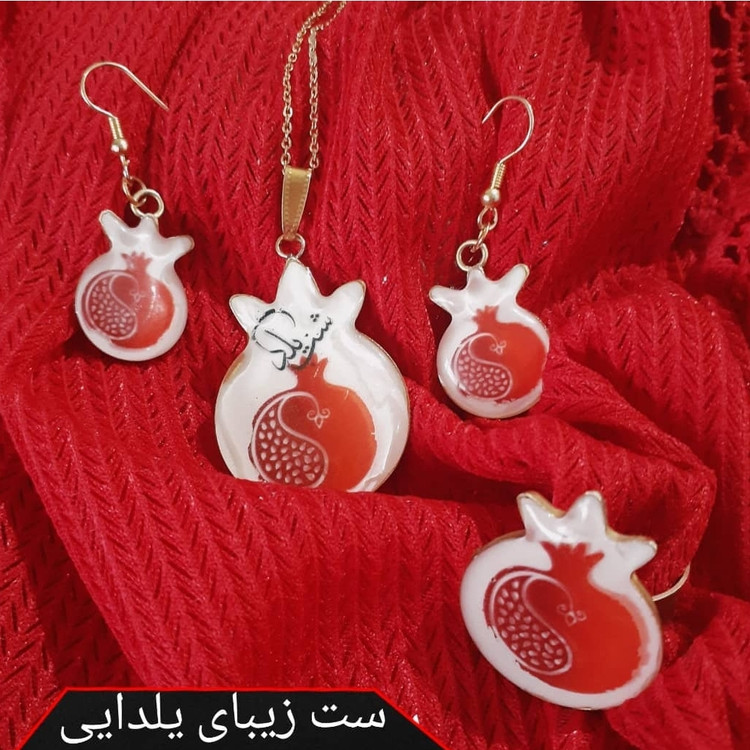 ست کامل زیورالات رزینی طرح انار